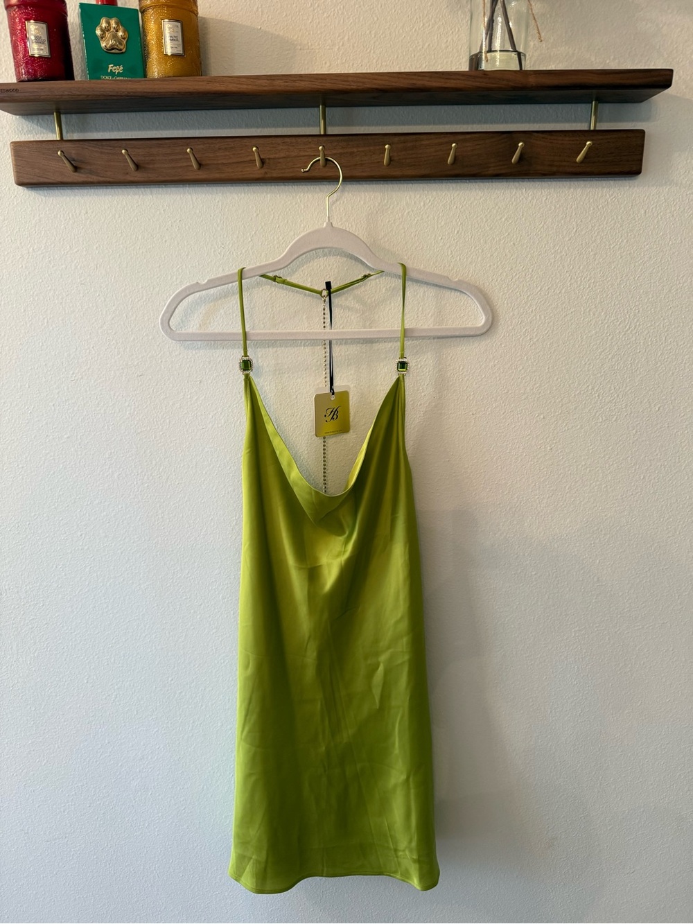 Honey Birdette Lime Green Satin Slip Mini Dress
